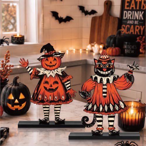 3 Pcs Halloween Decorations Indoor, Wooden Vintage Halloween Kitchen Decor