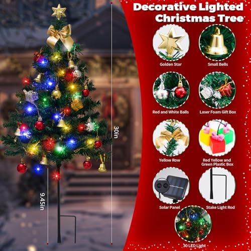 Christmas Tree Solar Lights, Outdoor Decorations, 4 Pack