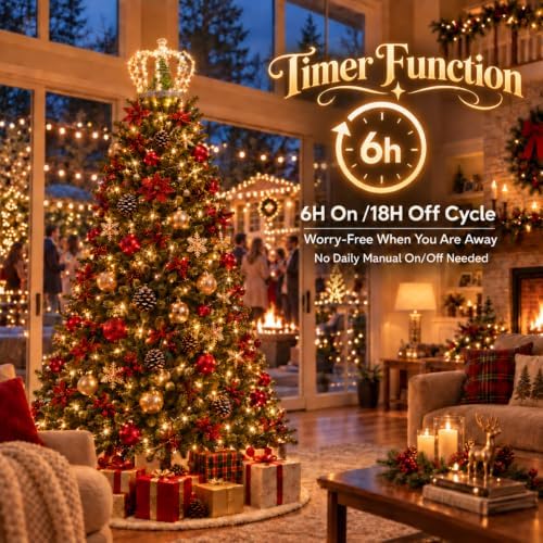 Christmas Tree Topper Star 60 LED Jeweled Crown with Remote USB Xmas Decor
