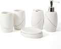 Soap Dispenser Set White, Set of 5 Bathroom Accessories, with 2 Toothbrush Cups, Soap Dish, Toothbrush Cup, Ceramic Soap Dispenser, for Bathrooms, Apartments, Dormitories,White Gold