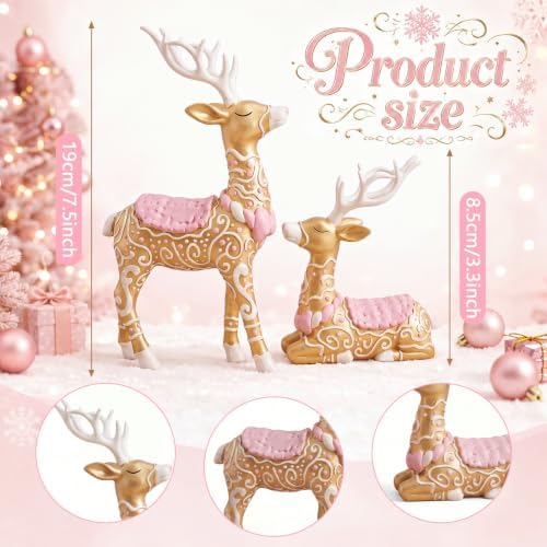 Amyhill 2 Pcs Pastel Gingerbread Christmas Reindeer Decor Resin Figurines