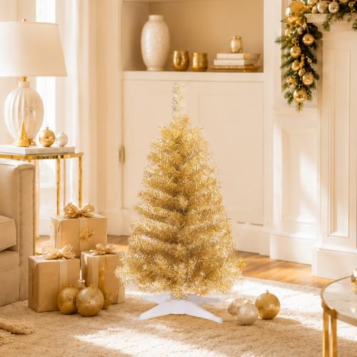3FT Champagne Artificial Small Christmas Tree Mini Tabletop Decor