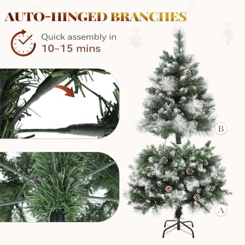 YITAHOME 4.5ft Prelit Christmas Tree w/Pine Cones & Pine Needles & Remote