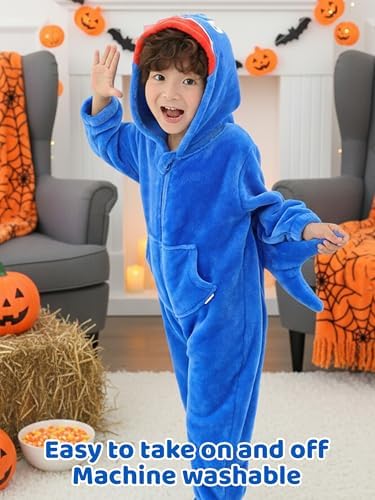 LOLANTA Boys' Girls' Dinosaur Shark Costume Flannel Jumpsuits Animal Onesie