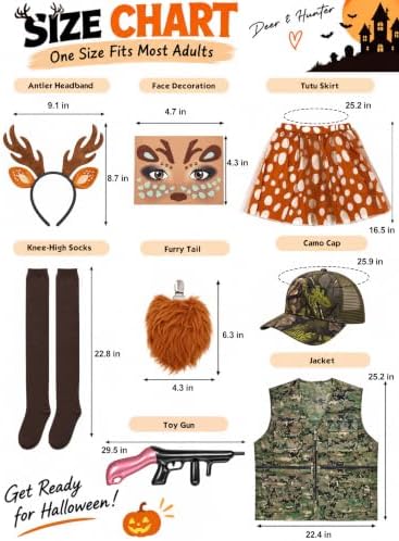 8Pcs Deer and Hunter Costume Couple for Halloween Party Cosplay
