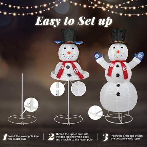 VINGLI 6FT Lighted Pop Up Snowman Christmas Decorations, 200 LED Warm White Lights with 20 Flashing Bulbs, Telescopic Snowflake Snowman for Outdoor Yard Lawn Porch, 30V Low Voltage Holiday Decor