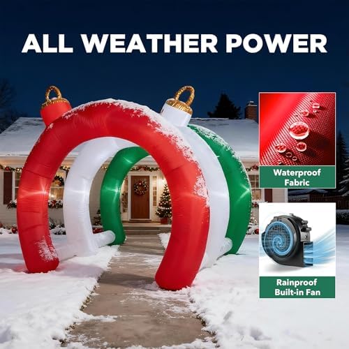 10.5 FT Christmas Inflatables Ornament Tunnel Arch Outdoor Decorations, Blow Up Walk-Through Archway Yard Decor for Garden Lawn Xmas Display