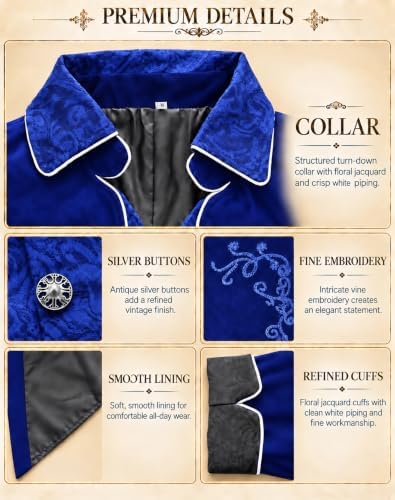 SIAEAMRG Mens Renaissance Pirate Halloween Costume Vampire Jackets Tailcoat