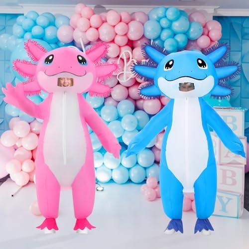 Stegosaurus 2 Pack Inflatable Axolotl Costumes for Adult Deluxe Halloween Air Blow-up Costumes Couples Halloween Costumes for Adults Funny