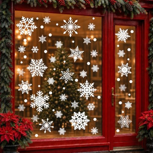 216pcs Christmas Window Clings Decorations Snowflakes Stickers Winter Decor