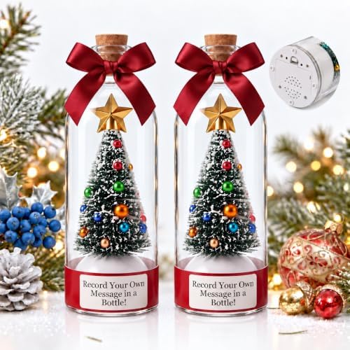 Recordable Christmas Tree in a Bottle, 30-Second Voice Recording and Playback with Permanent Storage, Christmas Keepsake Ornament for Gifting and Family Christmas Parties (2Pack)