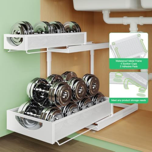 Under Sink Organizer, 2-Pack 2-Tier Pull Out Cabinet Organizers and Storage