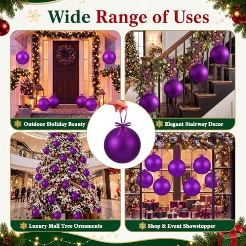 Weysat 4 Pcs Large Fillable Christmas Ball Ornaments, Matte Purple, 10 Inch