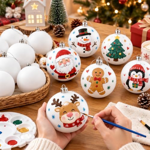Zubebe 24 Pcs Christmas 4 Inch Blank White Matte Plastic Ball Ornaments