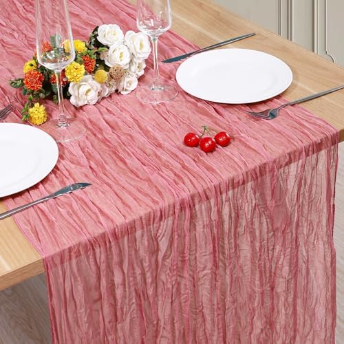 1 Pack Cheesecloth Table Runner 10Ft Christmas Gauze Boho Table Runners for Wedding Decor Bridal Shower Decorations Baby Shower Party(35" x 120")