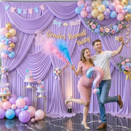 4 Panels Lavender Backdrop Curtain for Parties Wedding Wrinkle Free Light Purple Photo Curtains Backdrop Drapes Fabric Decoration for Baby Shower Photoshoot 20ft(W) x 10ft(H)