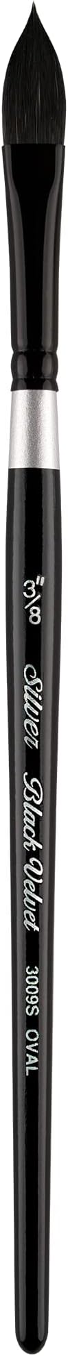 Silver Brush Limited 3009S-3/8 Black Velvet Oval Wash Paintbrush for Watercolor, Gouache, Inks, & Dyes, Size 3/8 Inch, Short Handle