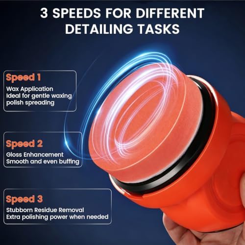 Cordless Car Buffer Polisher, 1800RPM 3-Speed Mini Car Polisher with 4000mAh Battery, USB-C Rechargeable Car Buffer with LCD Display, 6-Pad Car Detailing Kit for Waxing & Buffing