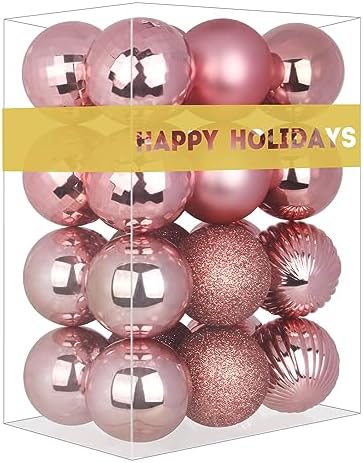 Rose Gold 1.6" Small Christmas Balls Christmas Tree Decoration Ornaments Shatterproof Hanging Balls for Birthday Halloween Holiday Wedding Decorations Set of 24pcs