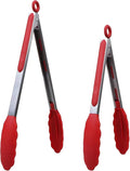 Kitchen Silicone Tongs for Cooking with Non-Slip Silicone Tips, 600°F Heat Resistant Cooking Food Tong Set Heavy Duty Stainless Steel Handle for Baking Grilling BBQ Serving, 2 Pack (9" & 12")