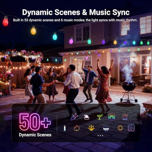 NEEWER NR01 144ft Outdoor String Lights App Control Smart AI RGB IC W Light