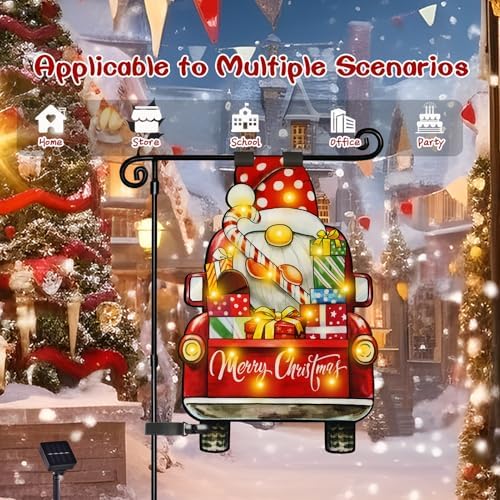 12x18 Lighted Christmas Dwarf Garden Flag, 8 Modes Solar LED