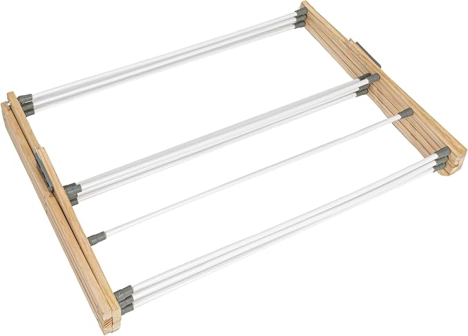 Household Essentials X-Frame Clothes Drying Rack, Stabile Wood Frame with Slanted Feet, Smooth Vinyl Wrapped Rods, 23.8 Feet of Hanging Space, Ready to Assemble, Flat Top, Natural