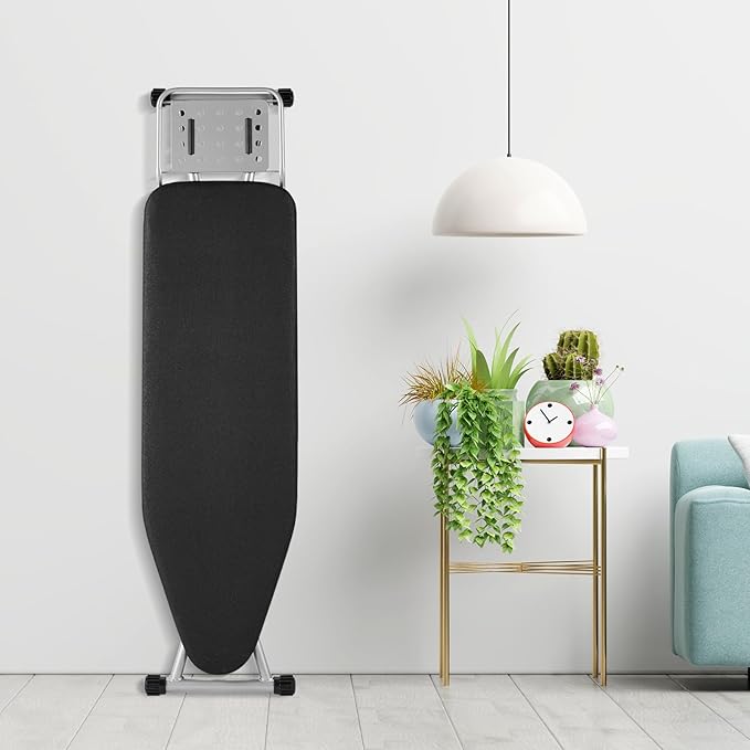 BKTD Ironing Board, Heat Resistant Cover Iron Board with Steam Rest, Non-Slip Foldable Ironing Stand. Heavy Sturdy Metal Frame Legs Iron Stand(13 * 34 * 53 Inches) (Silver Black)