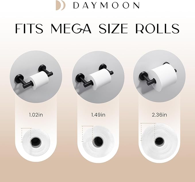 Day Moon™ - Toilet Paper Holder - Modern Roll Holder for Bathroom - 1 Pack - Wall Mount - Classic, Black