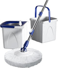 Spin Mop and Bucket Set 43-51" Telescopic Microfiber 15" Round Mop with Wringer, 2 Pads & Detachable 2 Compartment Bucket with Draining Hole for Home Spin and