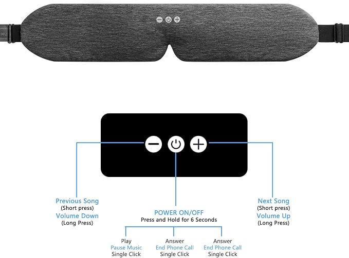 ALASKA BEAR Headphone Cotton Headband Bluetooth 5.2 HD Stereo Noise Reduction Eye Contour Built-in Cotton Sleep Mask with Thin Speakers Wireless Audio Sound Sports Headgear(Cool Gray)