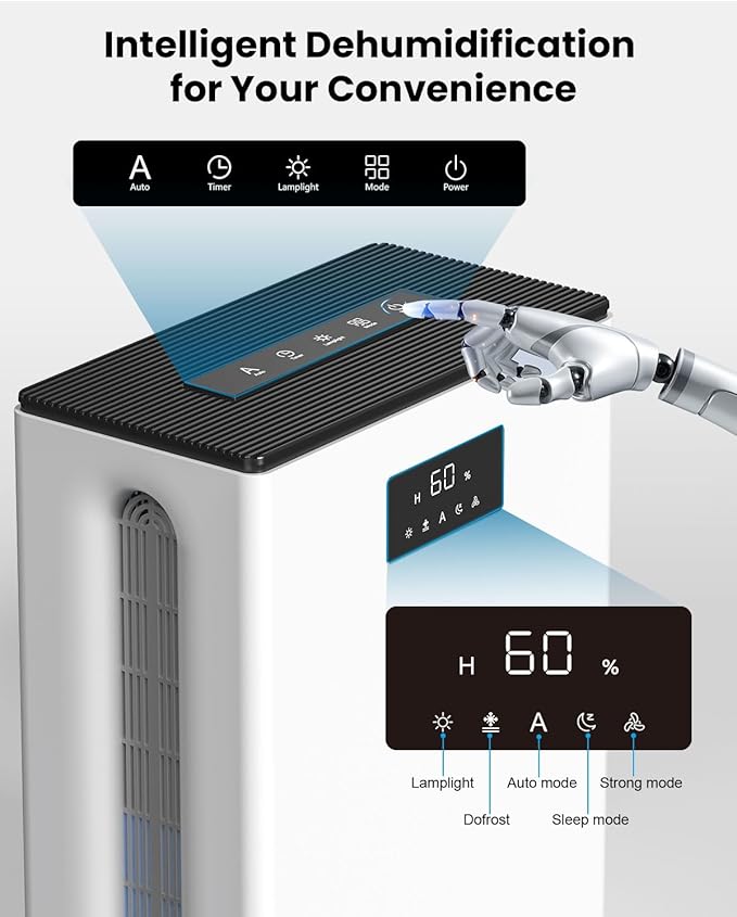 BIZEWO Dehumidifier for Home, (980 sq.ft) Queit Dehumidifiers for Bathroom, Basement, RV with 101 oz Water Tank, 2 Modes, Auto Defrost, Auto Shut Off, Timers, 7 Colors Ambient Light
