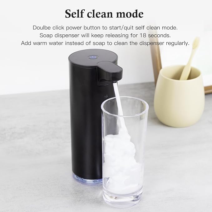 LAOPAO Automatic Soap Dispenser Foaming: Rechargeable Touchless Soap Dispenser Stainless Steel Foam Soap Dispenser for Bathroom Hand Soap Pump for Kitchen Xmas Gift, 9oz, Black