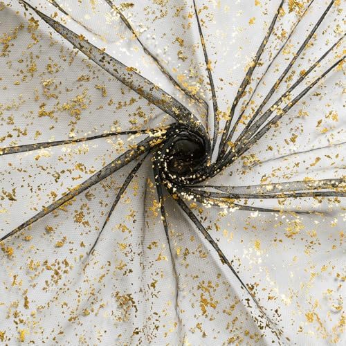 Artoid Mode 6Pcs Black Gold Gauze Table Runner 120 Inch 10FT, Glitter Metallic Foil Sheer Dining Wedding Anniversary Holiday Birthday Table Decor for Home Party