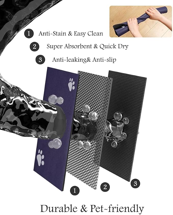 Pet Feeding Mat-Absorbent Dog Mat for Food and Water Bowl-No Stains Quick Dry Dog Water Dispenser Mat