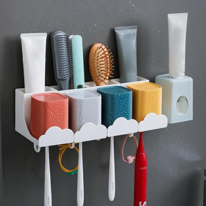 Toothbrush Rack Toothbrush Rack Toothbrush Cup Set Mouthwash Cup Brushing Cup Squeeze Toothpaste Artifact Wall Hanging Free Punching Toothbrush Holder Bathroom Toothbrush Holder
