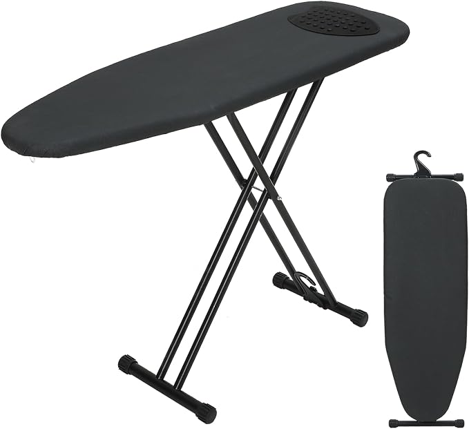 RAINHOL Ironing Board 48x15, Wide Heavy Duty Full Size Ironing Board, Sturdy Iron Table with Smart Hanger, Heat-Resistant Silicone Pad Iron Rest, Black