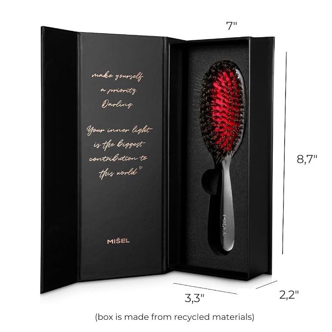 MISEL Professional Boar Bristle Hair Brush for Women and Men | Detangles All Natural Hair Types and Extensions | Reduces Breakage | Great for Wavy and Straight Hair | Salon-Approved | Small
