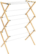 Household Essentials X-Frame Clothes Drying Rack, Stabile Wood Frame with Slanted Feet, Smooth Vinyl Wrapped Rods, 23.8 Feet of Hanging Space, Ready to Assemble, Flat Top, Natural