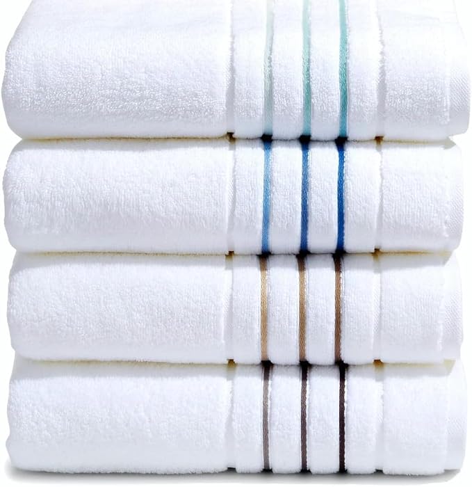 Bath Towels Set for Bathroom – Luxury 6-Piece Cotton Towels, Soft Absorbent & Quick Dry, 600 GSM Bath Towels for Bathroom, Hotel Spa Quality (White/Blue Azure, 2-Bath Towel Set)