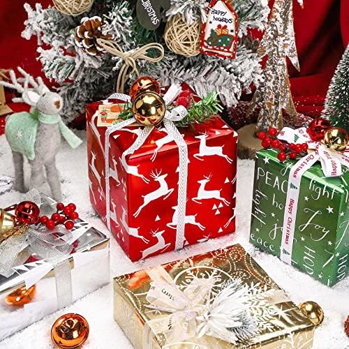 WRAPAHOLIC Christmas Wrapping Paper Set - Red Green Gold and Silver Snowflakes Trees with Metallic Foil Shine Wrapping Paper Bundle with Gift Bow & Ribbon & Tag & Sticker