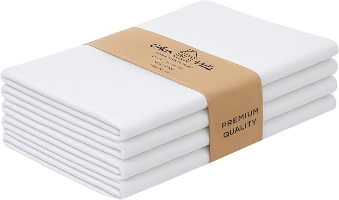 Urban Villa Kitchen Towels Cotton Dish Towels 27”x27” (Set of 4) White