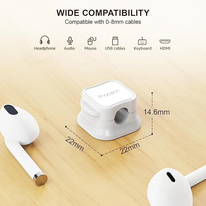 24 Pack Magnetic Cable Clip Organizer Cord Holder, Picozon Adhesive Cable Management, Wire Phone USB Charger Cable Holder, Keeper Organizer for Office Home Desktop Table - White