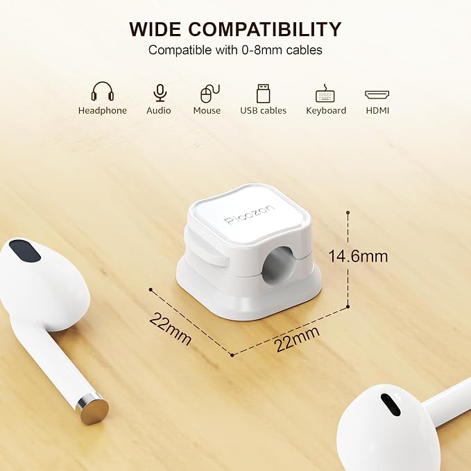 48 Pack Magnetic Cable Clip Organizer Cord Holder, Picozon Adhesive Cable Management, Wire Phone USB Charger Cable Holder, Keeper Organizer for Office Home Desktop Table - White