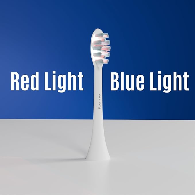 BioLight Illume Sonic Toothbrush Replacement Heads 4-Pack, Red & Blue LED Bristle Heads, Medical-Grade Soft Bristles, Snap-On Fit for Illume Sonic Toothbrush, BPA-Free - White