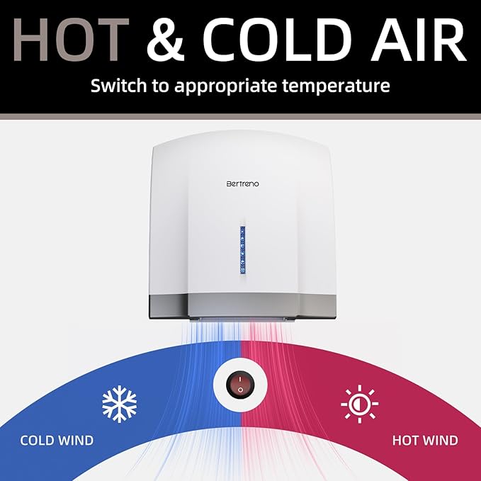 Commercial Hand Dryer Electric Compact Hand Dryer for Bathrooms Commercial 1800W High Speed Hand Dryer with Hot Cold Air and Noise Reduction 110V White