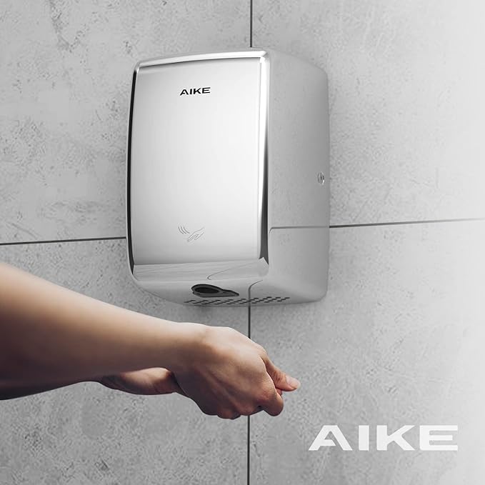 AIKE UL Approved Compact Jet Hand Dryer Hard-Wired Friendly, 1350W 120V Polished Stainless Steel Model AK2803D