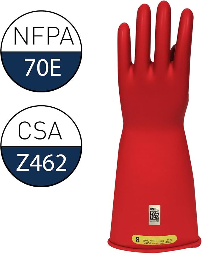 Enespro Class 2 Red Rubber Voltage Insulating Gloves, Max. Use Voltage 17000V AC/25500V DC, GC2R11