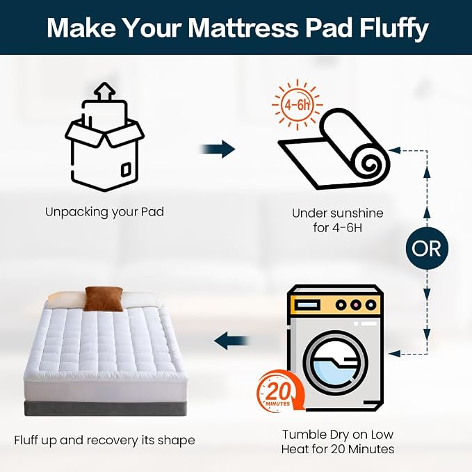 EASELAND Mattress Pad Twin XL Pillow Top Mattress Cover Quilted Fitted Protector Single Cotton Top 8-21" Deep Pocket Mattress Topper(39x80 Inches)
