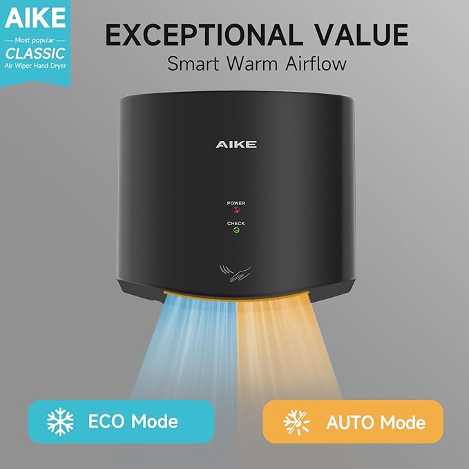 AIKE Air Wiper Compact Hand Dryer 110V 1400W Black (with 2 Pin Plug) Model AK2630S